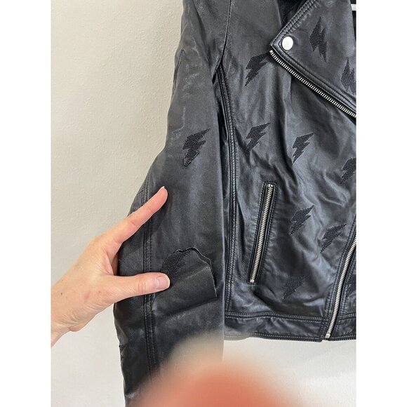 SAMANTHA SIPOS Black Ribbed 100% Leather Biker Cropped Jacket Extra Small AS IS - Picture 4 of 7